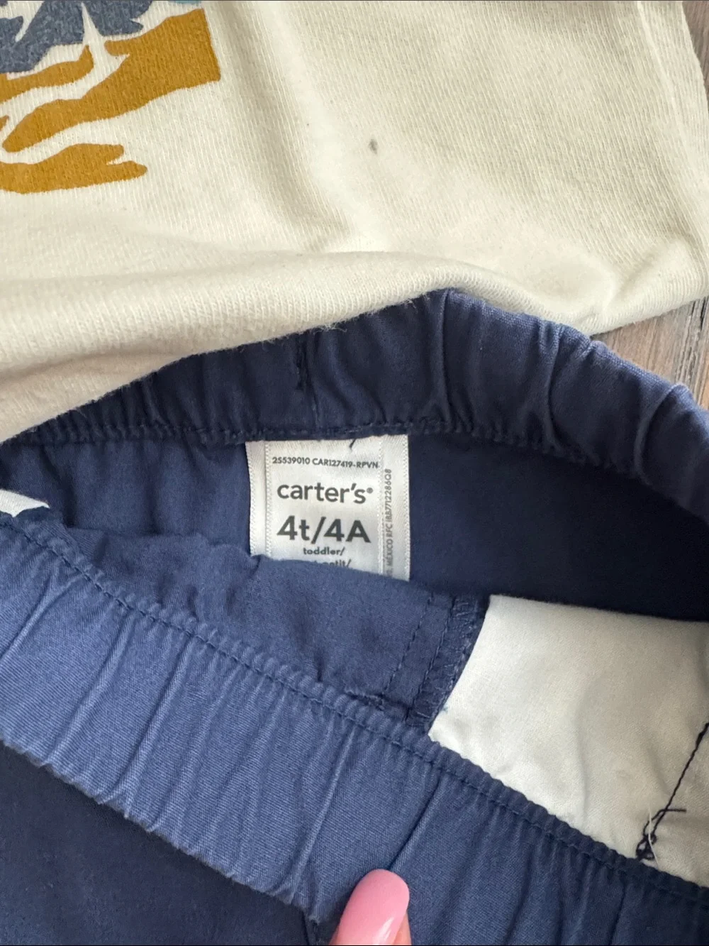 Old Navy Cream Dino Graphic Tee with Carters Navy Shorts
